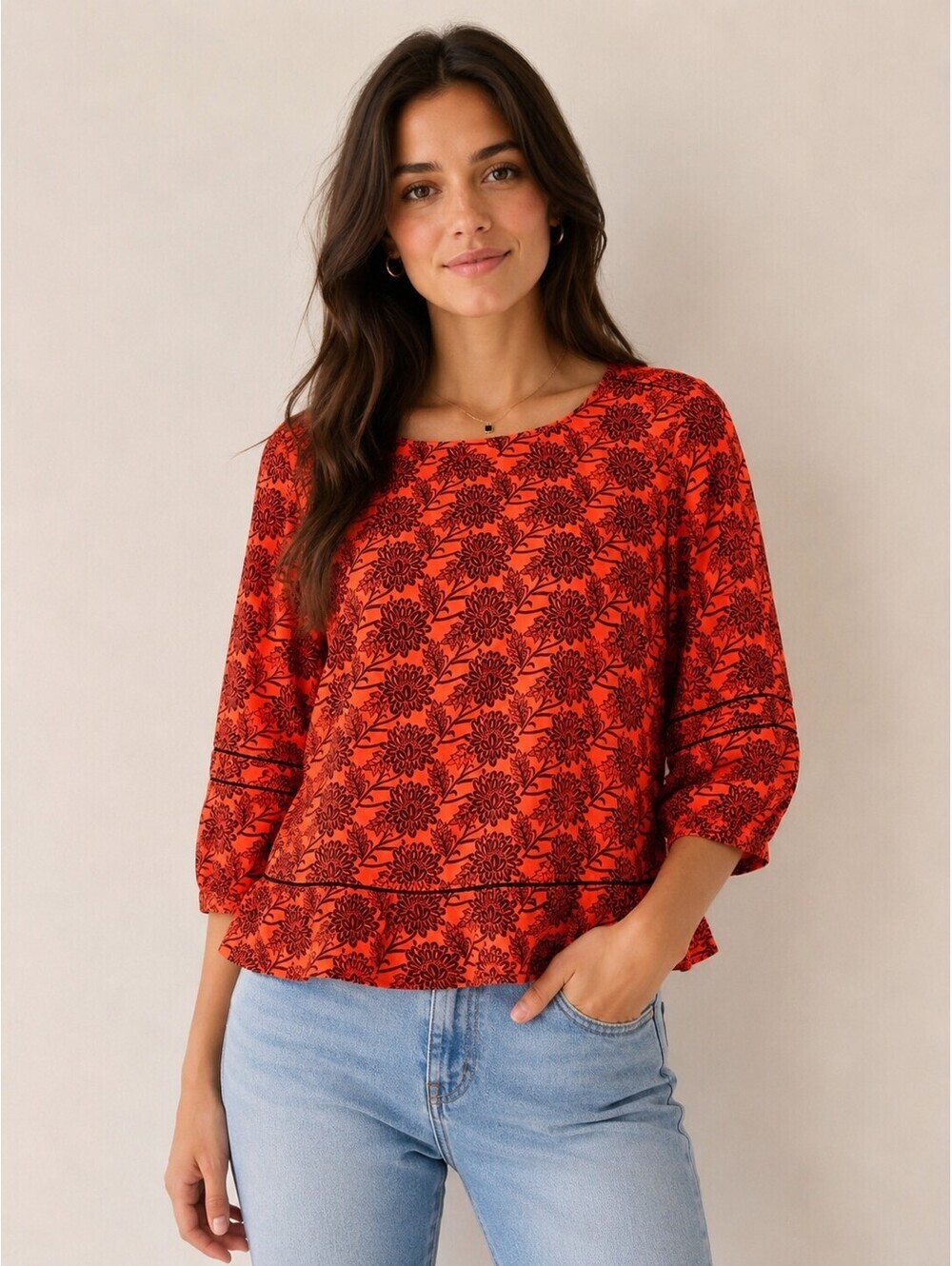 Scotch & Soda Maison Scotch Floral Print Peplum Blouse XS Coral Orange
